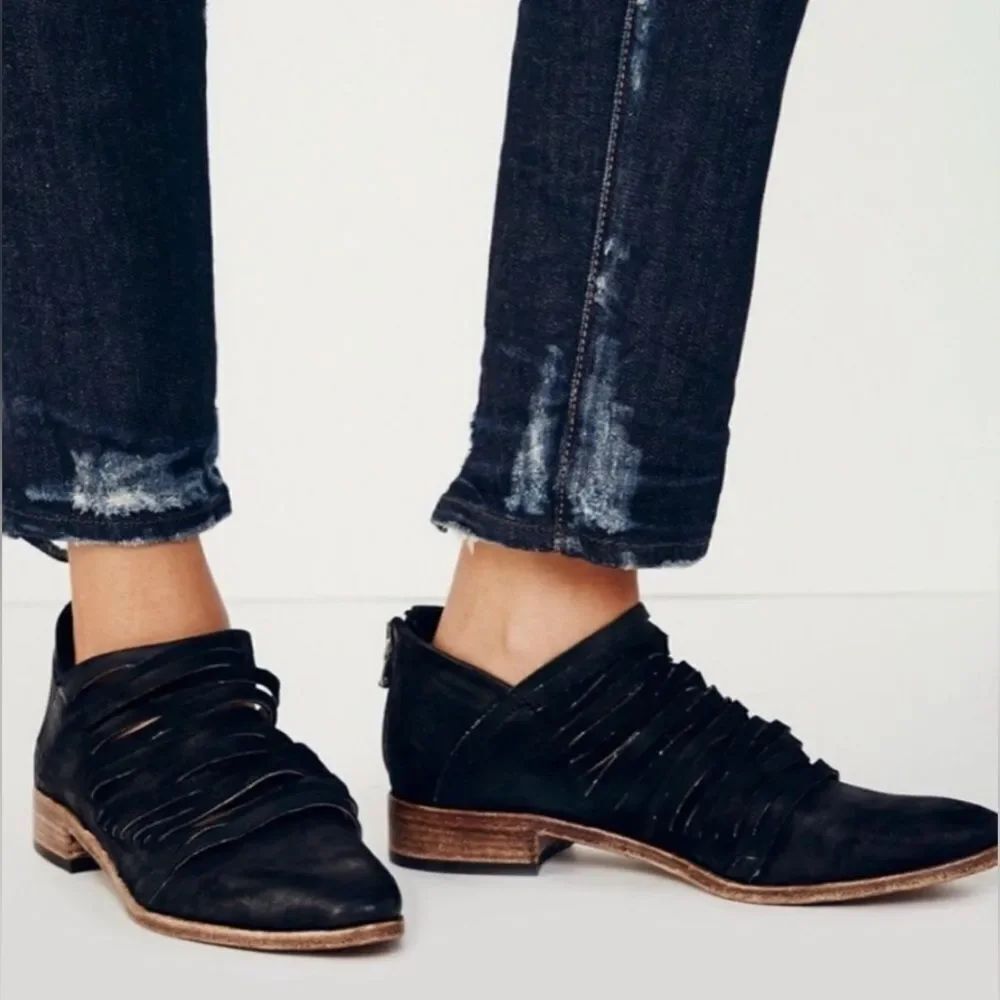 Free People Lost Valley Black Leather Women's Ankle Boho Boots Sz 36/US 6